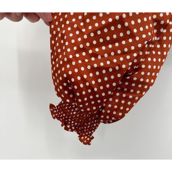 Code X Mode Crop Top Women Medium Copper Polka Dot Satin Long Sleeve Smocked - Picture 4 of 10